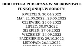 Biblioteka Publiczna w Mieroszowie funkcjonuje w następujące soboty:⤵️